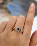 2ct Oval Cut Blue Sapphire Engagement Ring Split Shank Halo 14k Yellow Gold Over