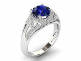 4ct Round Sapphire Vintage Inspired Filigree Bridal Set Ring 14k White Gold Over