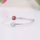 0.2ct Round Red Garnet Bypass Minimalist Dual Birthstone Ring 14k WhiteGold Over