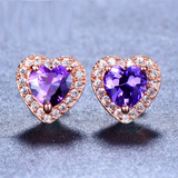 2ct Heart Cut Purple Amethyst Halo Heart Shape Stud Earrings 14k RoseGold Finish