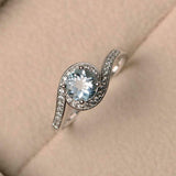 2ct Round Cut Blue Aquamarine Engagement Ring Swirl Twist 14k White Gold Finish