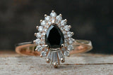 Halo Solitaire Engagement Ring 2ct Pear Cut Black Diamond 14k Rose Gold Finish