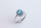 2ct Oval Cut Aquamarine Engagement Ring Diamond Floral Halo 14k White Gold Over