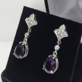 2ct Pear Cut Purple Amethyst Diamond Floral Drop Earrings 14k White Gold Finish