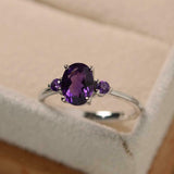 1ct Oval Purple Amethyst Engagement Ring Trilogy Minimalist 14k WhiteGold Finish