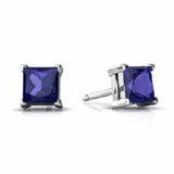 1.5ct Stud Earrings Princess Cut Purple Amethyst Solitaire 14k White Gold Finish