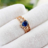 1.5ct Oval Cut Blue Sapphire Filigree Crown Open Shank Ring 14k Rose Gold Finish