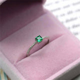 1ct Cushion Cut Emerald Solitaire with Round Accents Ring 14k White Gold Finish