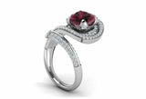 2.5ct Cushion Cut Red Garnet Open Cocktail Bypass Ring 14k White Gold Finish