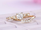 1.5ct Round Cut Diamond Engagement Ring Curved Bridal Set 14k Yellow Gold Finish