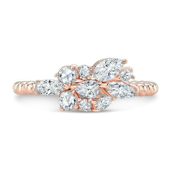 2.2ct Marquise Cut Diamond Engagement Ring 14k Rose Gold Finish Cluster Braided