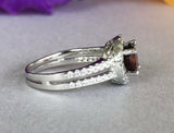 2ct Round Cut Red Garnet Halo Split Shank Engagement Ring 14k White Gold Finish