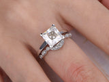 Bridal Set Engagement Ring 1.9ct Princess Cut VVS1 Diamond 14k White Gold Finish