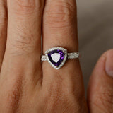 2ct Trillion Cut Purple Amethyst Halo Engagement Ring 14k White Gold Finish