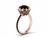 Claw Prongs Solitaire Engagement Ring 2ct Round Black Diamond 14k Rose Gold Over