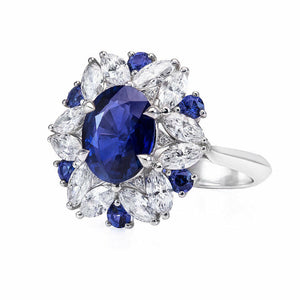 6ct Oval Cut Blue Sapphire Cocktail Queens Engagement Ring 18k White Gold Finish