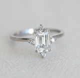 Solitaire Engagement Ring 1.2ct Emerald Cut VVS1D Diamond 14k White Gold Finish