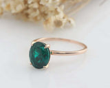 1.5ct Oval Cut Green Emerald Engagement Ring 4 Prong Solitaire 14k RoseGold Over