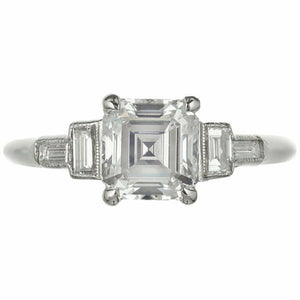 1.5ct Asscher Cut Diamond Engagement Ring Art Deco Solitaire 14k White Gold Over