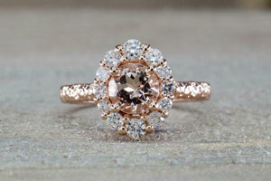 2ct Round Cut Peach Morganite Engagement Ring 14k RoseGold Finish Diamond Floral