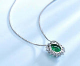 2.4ct Emerald Pendant Oval Cut Diamond Floral Halo 14k WhiteGold Finish NO CHAIN