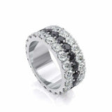 5ct Round Cut Black & White Diamond Three Row Eternity Band 14k White Gold Over