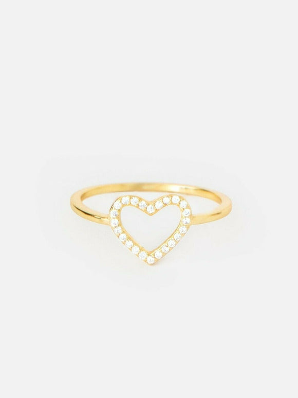 0.3ct Engagement Ring Round Cut Diamond Open Heart Shaped 14k Yellow Gold Finish