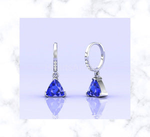 1ct Trillion Simulated Tanzanite Dainty Dangle Earrings 14k White Gold Plated