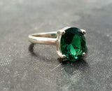 2.2ct Engagement Ring Oval Cut Green Emerald Solitaire 14k White Gold Finish