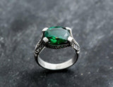 1.56ct Engagement Ring Oval Cut Green Emerald Split Shank 14k White Gold Finish