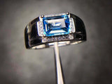 2.1ct Emerald Cut Blue Topaz Solitaire Engagement Men Ring 14k White Gold Finish