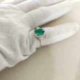 2.3ct Engagement Ring Oval Green Emerald Round Accent Halo 14k White Gold Finish