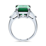 1.5Ct Green Emerald Trilogy Engagement Ring 14K White Gold Over Baguette Accents