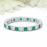 2ct Princess Cut Emerald Wedding Band Full Eternity Milgrain 14k White Gold Over