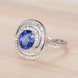 3ct Oval Cut Blue Sapphire Engagement Ring Swirl Art Deco 14k White Gold Finish