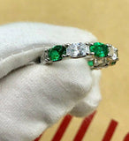 3ct Oval Cut Green Emerald Alternating Diamond Wedding Band 14k White Gold Over