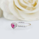 1.2ct Heart Cut Pink Ruby Engagement Ring Halo Solitaire 14k White Gold Finish