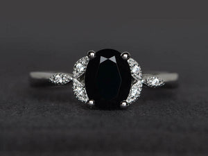 2ct Engagement Ring Oval Black Diamond Leaf Accent Solitaire 14k WhitevGold Over