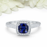 2.2ct Cushion Blue Sapphire Engagement Ring Round Accent Halo 14k WhiteGold Over