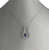 2Ct Pear Blue Sapphire Diamond Dual Halo Pendant 14K White Gold Finish NO CHAIN