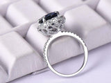 2.3ct Oval Cut Blue Sapphire Halo Solitaire with Accent Ring 14k White Gold Over