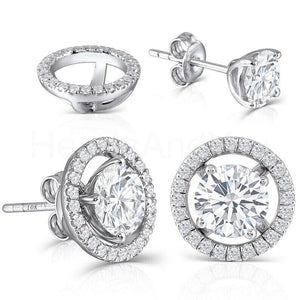 2ct Round Cut Moissanite Open Halo Stud Earrings For Women 14k White Gold Plated