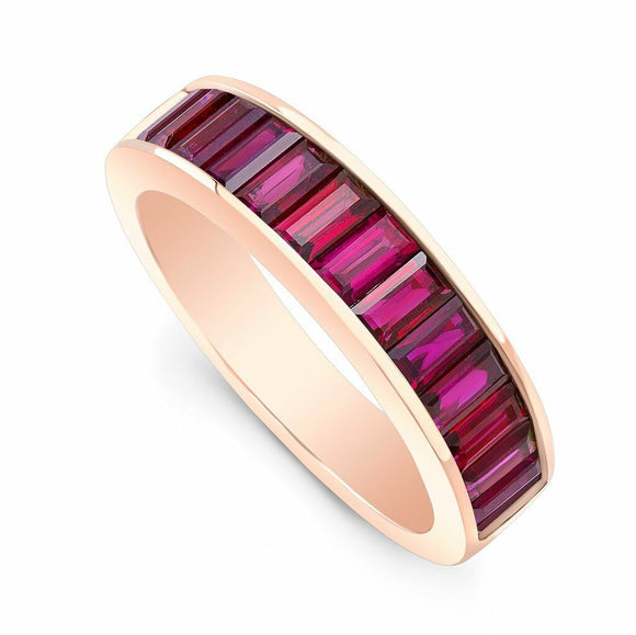 5.5Ct Emerald Cut Pink Ruby Half Eternity Wedding Ring Band 18K Rose Gold Finish