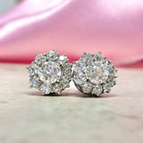 2ct Round Cut Moissanite Cluster Halo Stud Earrings 14k White Gold Plated