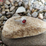 1.7ct Engagement Ring Round Cut Red Garnet Dual Halo 14k White Gold Finish