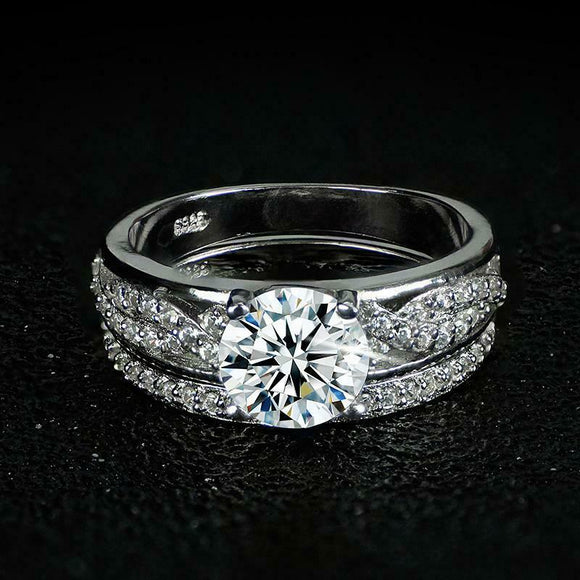 4Ct Round Cut Diamond Bridal Set Solitaire Split Band Ring 14K White Gold Finish