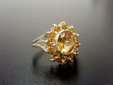 2.6ct Engagement Ring Oval Cut Yellow Citrine Floral Cluster 14k White Gold Over