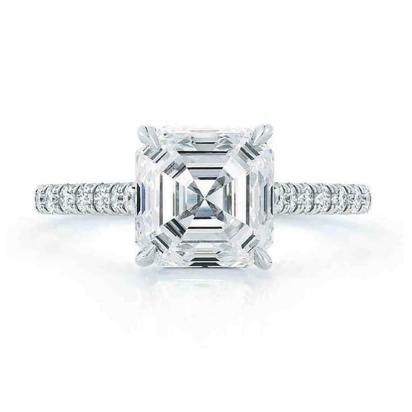 1.7ct Asscher Cut Diamond Engagement Ring 14k WhiteGold Finish Accents Solitaire