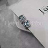 1ct Asscher Cut Simulated Aquamarine Halo Stud Earrings 14k White Gold Plated