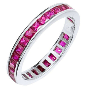 2ct Princess Cut Pink Ruby Wedding Band Ring Full Eternity 14k White Gold Finish